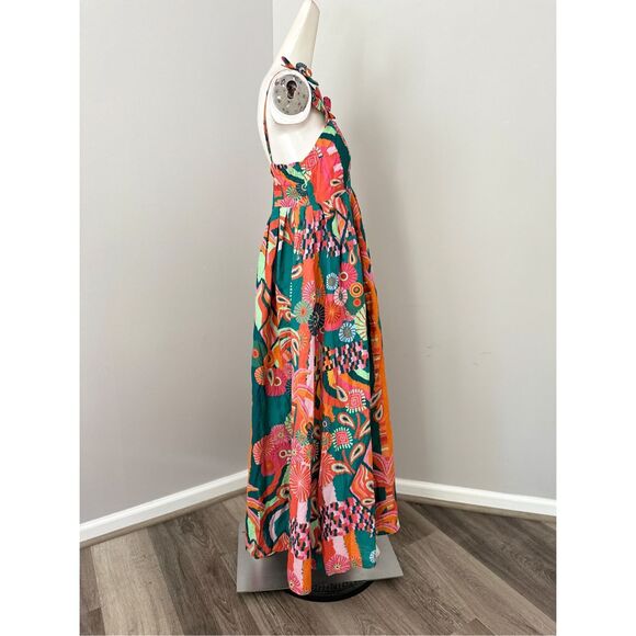 NWT Farm Rio X Anthropologie Pleated Palm Floral Midi Dress Multicolor $238 - Picture 8 of 11
